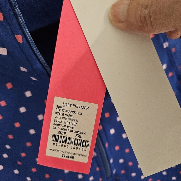 Lilly Pulitzer Callie Half Zip Top Borealis Blue Lilly Squared Luxletic XXL NEW - Picture 4 of 4